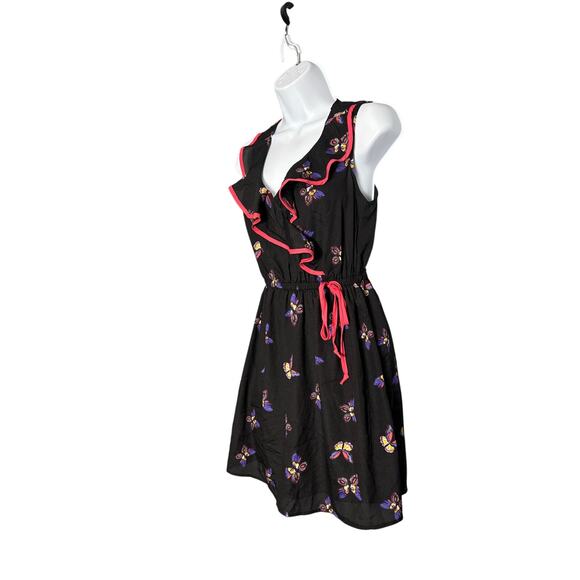 Y2K BeBop Butterfly Print Ruffle Mini Dress - Sleeveless, V-Neck, Size S - Picture 2 of 6